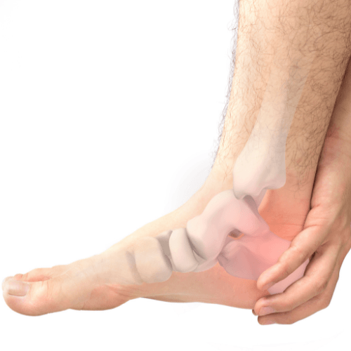 Person holding the outer ankle with highlighted pain indicating peroneal tendinopathy.