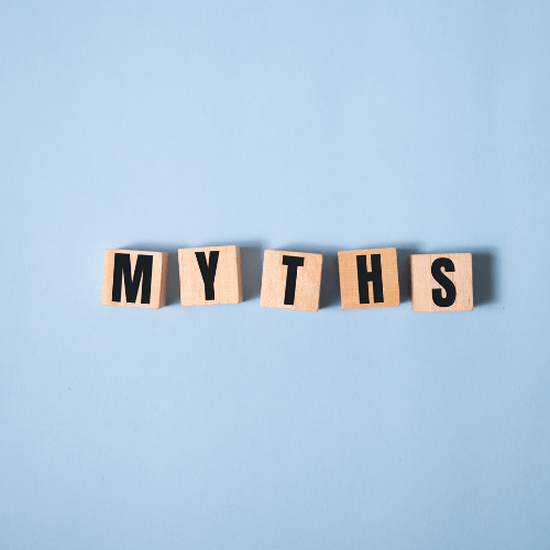 Wooden blocks spelling the word myths, representing common exercise and fitness misconceptions.